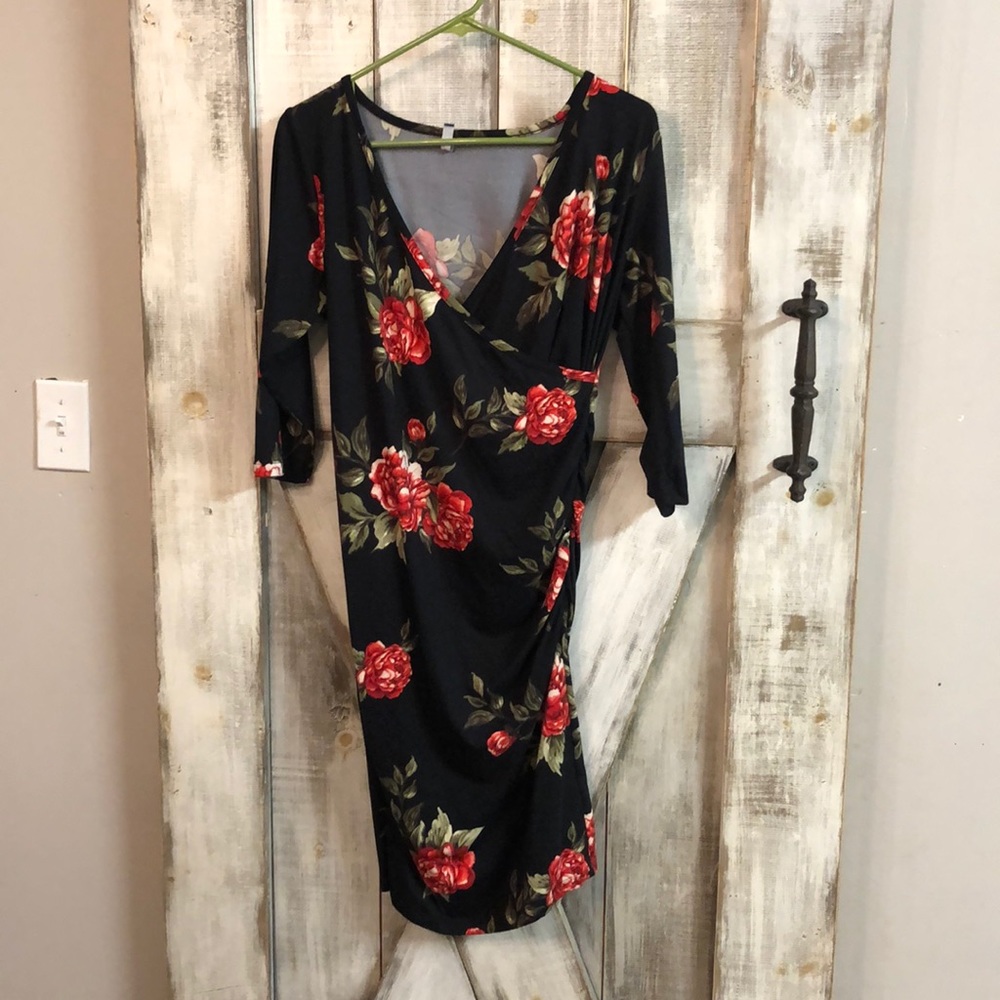 Planet Motherhood Black Red floral dress